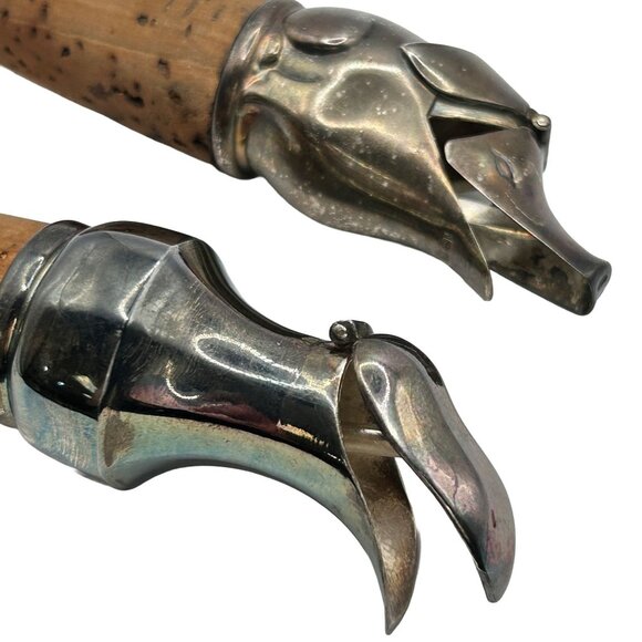 Set of 2 Silver Wine Aerator Stopper Cork Ewer & Pig/Hog Head Design Vintage - Picture 3 of 5
